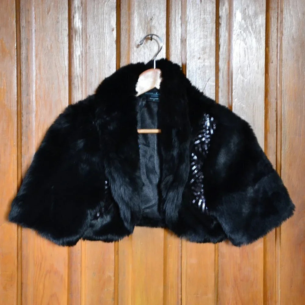 Faux Fur Shrug with Sequin Detail